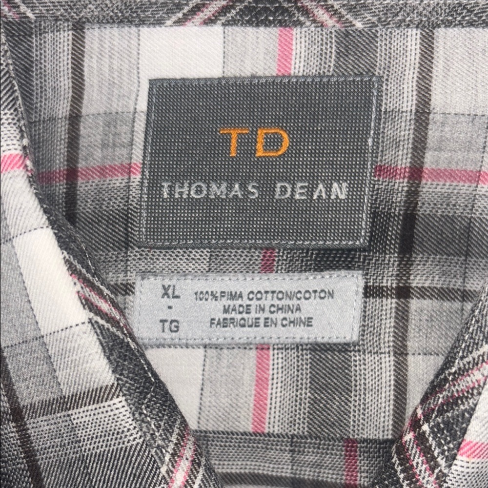 Thomas Dean Men's Plaid Shirt - Gray and Pink - Picture 3 of 7